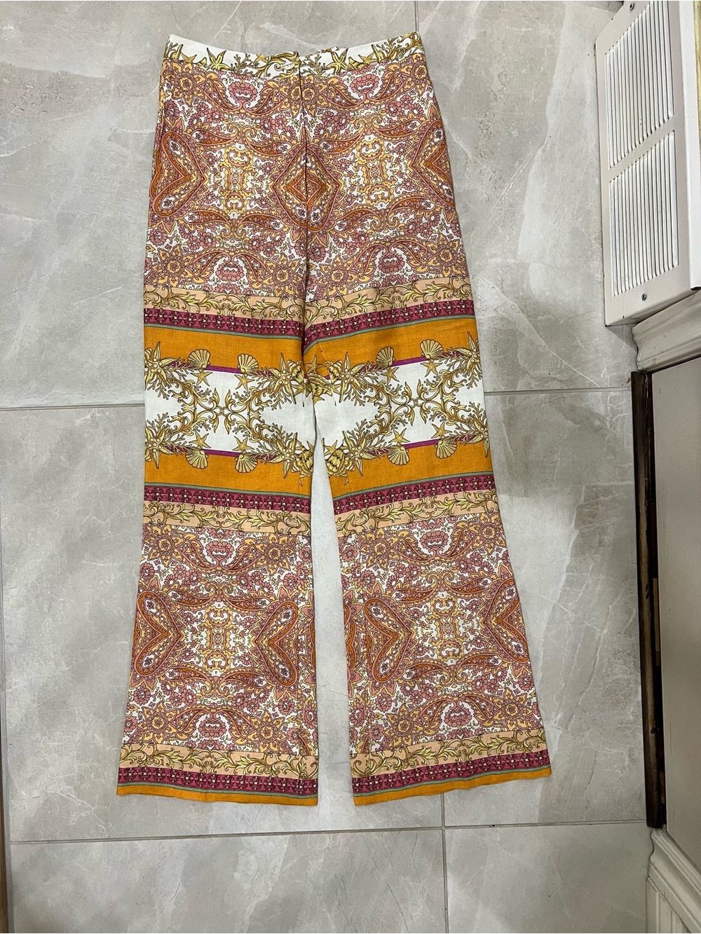 Maje Floral Patterned Pants with Pink and Yellow Accents